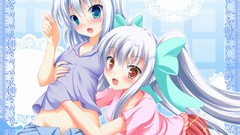 White hair skirts blush long hair pink eyes anime girls blue 