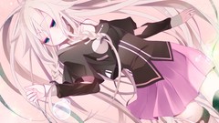 White hair skirts long hair anime girls blue eyes braids 