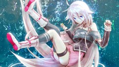 White hair skirts long hair anime girls boots blue eyes braids 