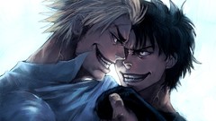 White hair smiling short hair beelzebub black hair anime boys 