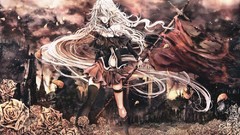 White hair stockings long hair braids vocaloid flower petals 