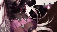 White hair stockings microphones skirts pink hair long hair 