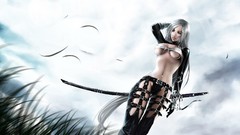 White hair Swords anime girls boobs fantasy art girls with 