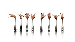 White hands surreal forks