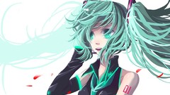 White hatsune miku vocaloid twintails aqua hair aqua eyes