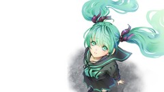 White hatsune miku vocaloid twintails aqua hair aqua eyes