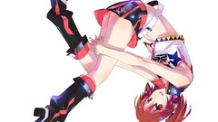 White headphones Anime artist anime girls boots brown eyes 