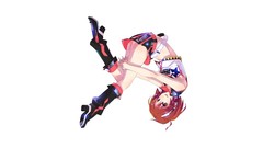 White headphones Anime artist anime girls boots brown eyes 