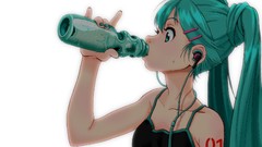 White headphones Anime drinks long hair anime girls hatsune 