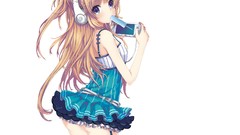 White headphones Anime ice cream long hair anime girls blue 