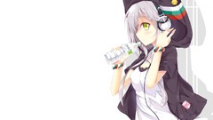 White headphones Anime skirts long hair short hair yellow eyes 