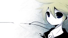 White headphones blondes blue eyes short hair vocaloid kagamine 