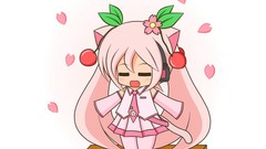 White headphones Chibi anime girls hatsune miku vocaloid cherry 