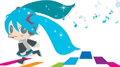 White headphones Chibi blue hair anime girls hatsune miku 