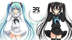 White headphones glasses long hair hatsune miku vocaloid 