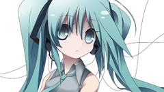 White headphones hatsune miku vocaloid twintails aqua hair aqua 