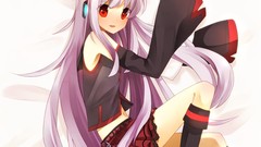 White headphones red eyes anime girls purple hair utau Sukone 