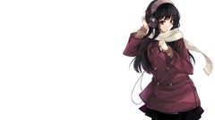 White headphones red eyes stockings scarfs long hair anime 