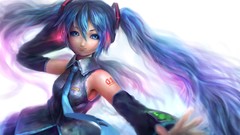 White headphones tie anime girls blue eyes hatsune miku 