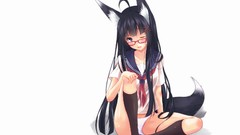 White heaven glasses socks blush long hair wink seifuku black 