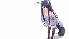 White heaven stockings gray eyes brunettes nekomimi black eyes 