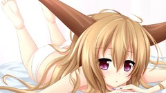 White horns blondes long hair barefoot anime girls touhou ibuki 