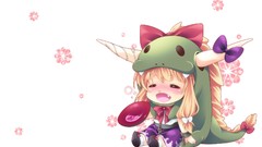 White horns Chibi Ribbons blondes blush long hair touhou ibuki 