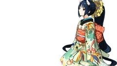 White horns kimono bows long hair brown eyes brunettes 