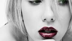 White lips white background Celebrity Scarlett Johansson 
