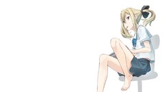 White notes barefoot anime girls brown eyes school uniforms 