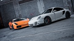 White orange cars lamborghini gallardo porsche 911