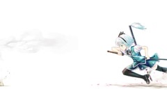 White Photoshop Katana Anime brown gloves long hair anime girls 