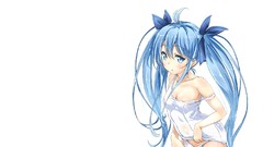 White Photoshop Ribbons blue hair long hair anime girls blue 