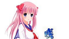 White pink hair anime girls blue eyes school uniforms saki 