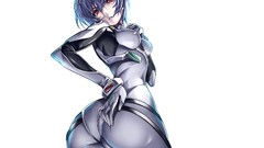 White red eyes blue hair short hair neon genesis evangelion 