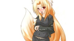 White red eyes blush anime girls animal ears orange hair fox 