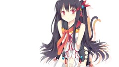 White red eyes blush black hair nekomimi animal ears tails 