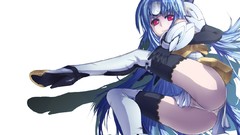 White red eyes gloves blue hair long hair anime girls boots 