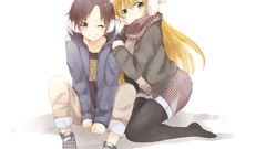 White scarfs anime girls pantyhose kikuchi makoto hoshii miki