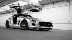 White silver Mercedes-Benz studio Mercedes-Benz SLS AMG E-Cell