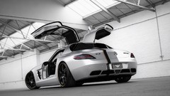 White silver Mercedes-Benz studio Mercedes-Benz SLS AMG E-Cell