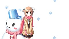 White snowman scarfs anime girls brown eyes short hair yotsunoha