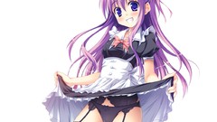 White stockings purple hair purple eyes underwear panties 