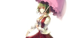 White Umbrellas red eyes anime girls short hair green hair 