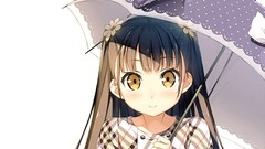 White Umbrellas white background blush long hair anime girls 