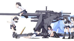 White weapons Books glasses shells skirts shadows anime girls 