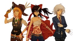 White weapons brown red eyes long hair blue eyes yellow eyes 