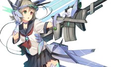 White weapons Guns white background armor red eyes gloves 