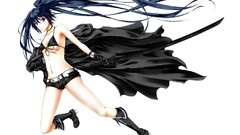 White weapons Katana scars long hair anime girls boots blue 