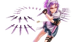 White weapons Knives red eyes gloves anime girls braids touhou 